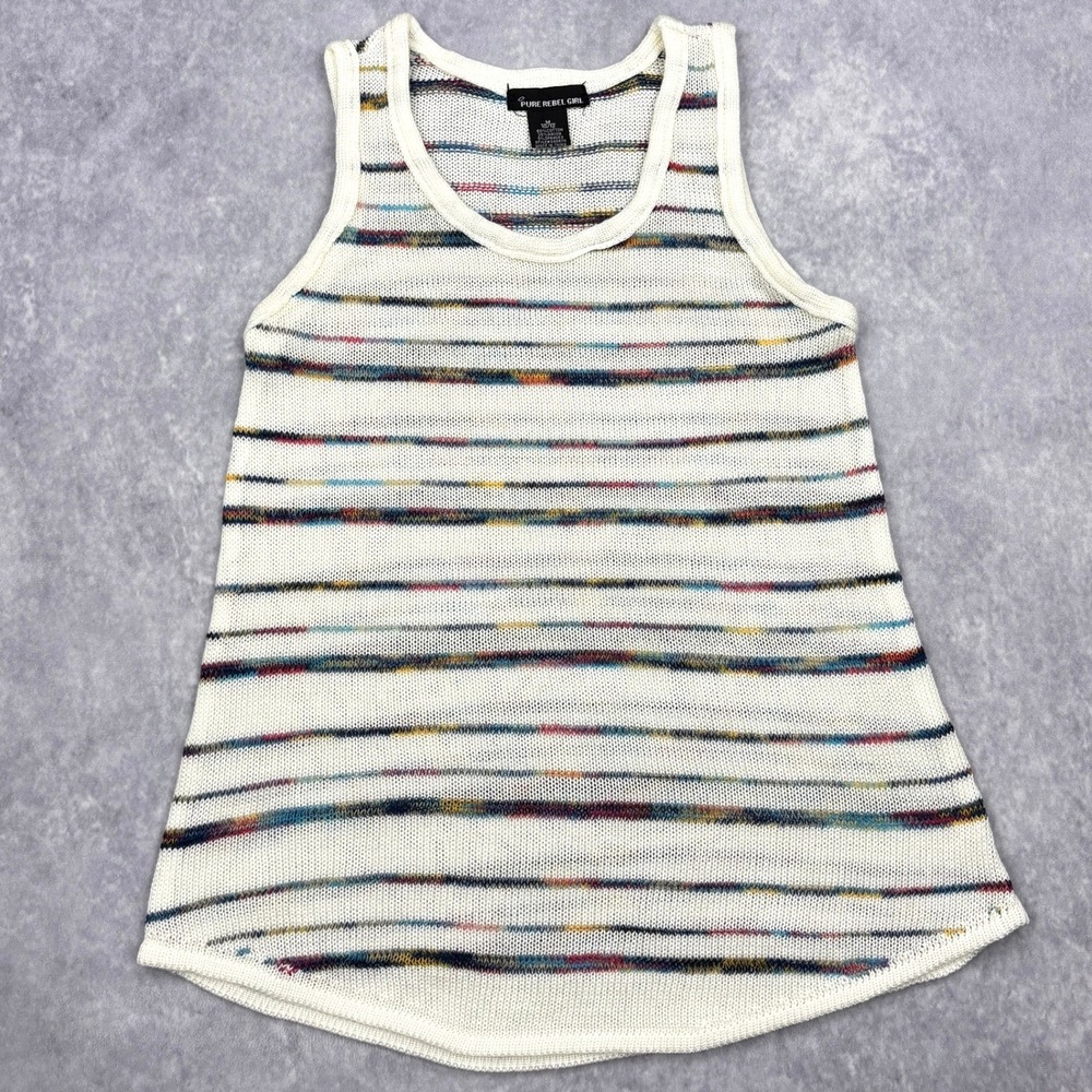 Pure Rebel Girl Sweater Tank Top Girls Medium 10 12 Ivory Striped Knit 39567K